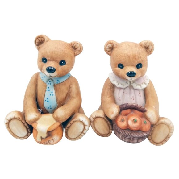 Homco Bears Mama Apple Basket Papa Honey Pot 4 inches Vintage 1980s Autumn Fall - Picture 3 of 12